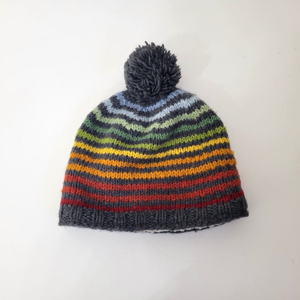 Pachamama Striped Knit Wool Hat with PomPom